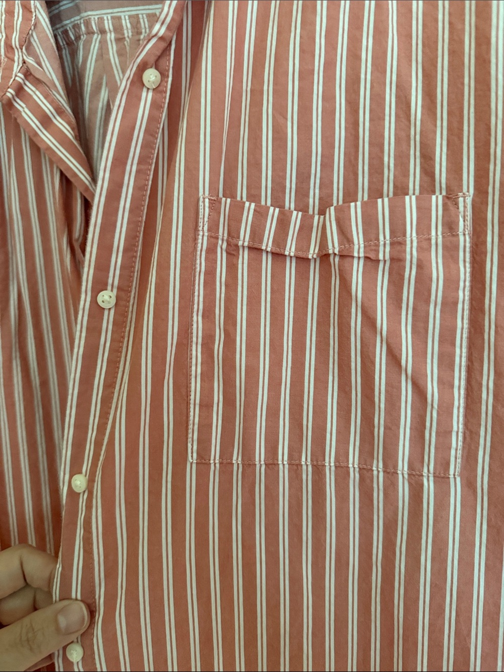 Old Navy Striped Boyfriend Shirt in Rose and White - Picture 3 of 3